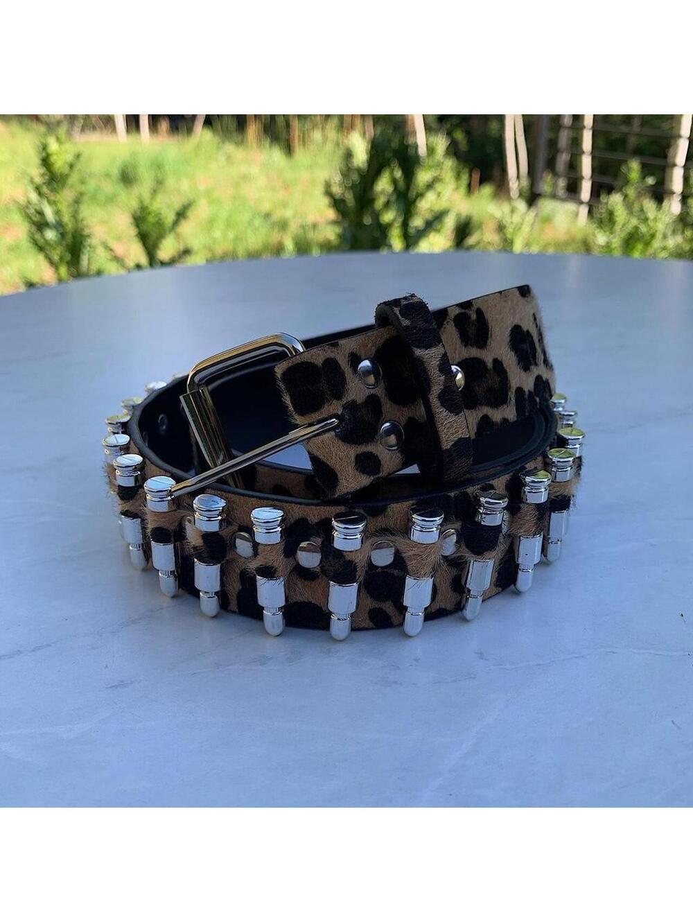 Cyber Bullet belt Cheetah Fur studded vintage y2k style. Cool grunge/punk look - Picture 2 of 8